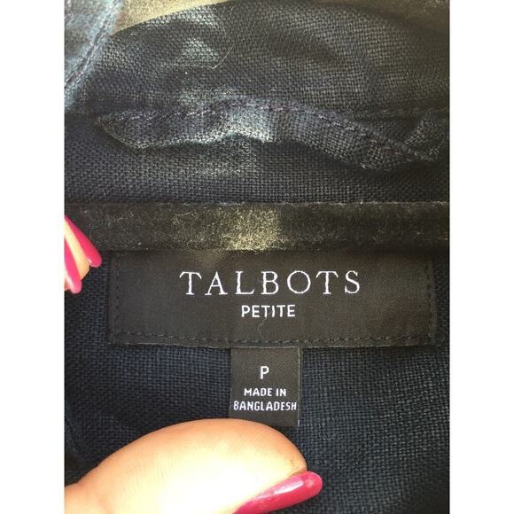 Talbots linen jacket womens P petite navy blue preppy classic coastal old money - Picture 5 of 12